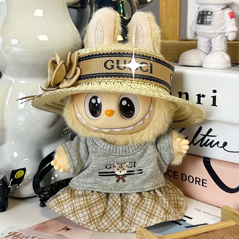 Labubu GC exclusive design grey top and straw hat set