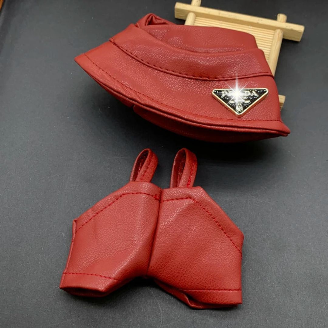 Labubu PRA Exclusive Burgundy Leather Three-Piece Suit