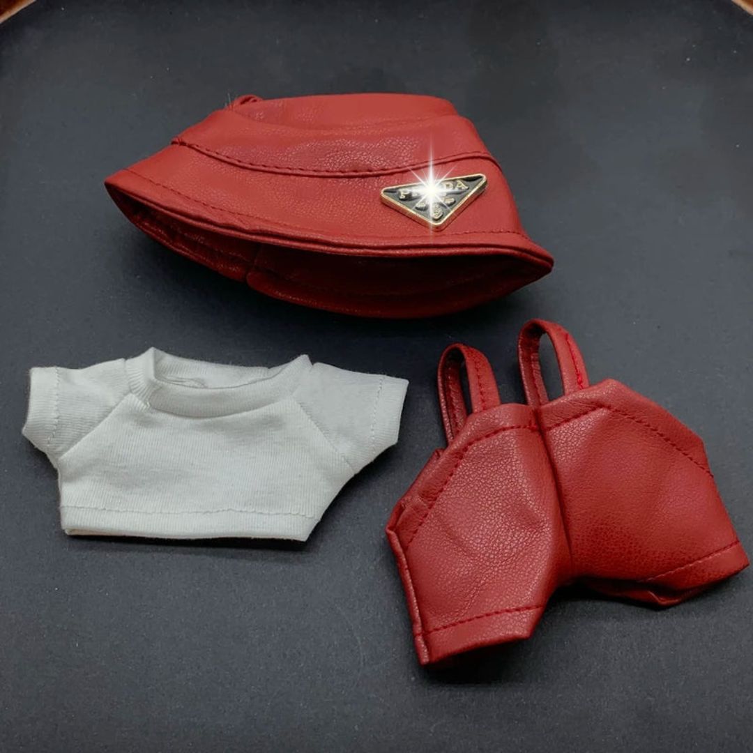 Labubu PRA Exclusive Burgundy Leather Three-Piece Suit