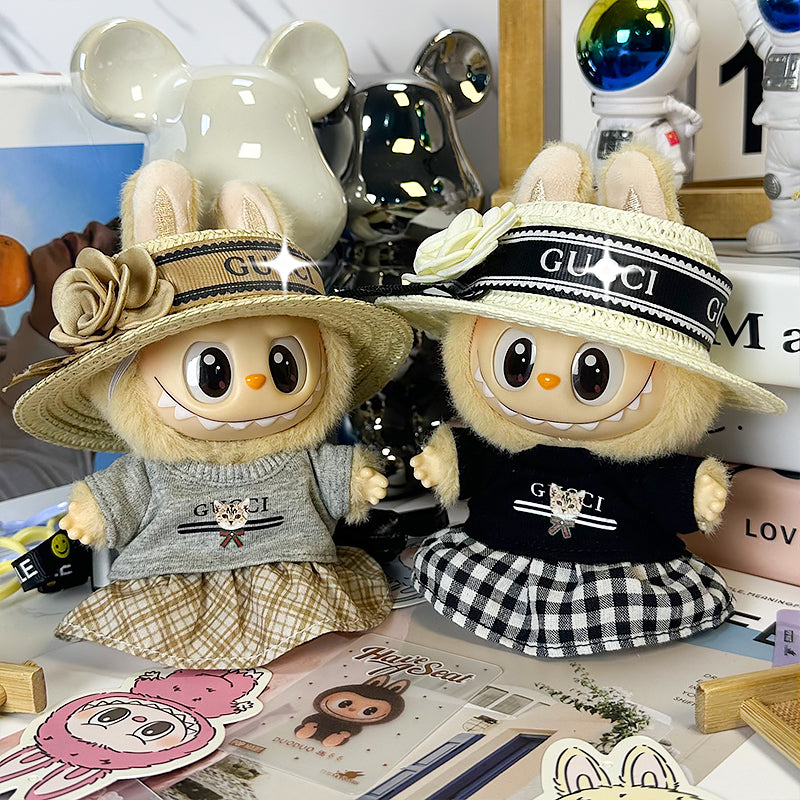 Labubu GC exclusive design grey top and straw hat set