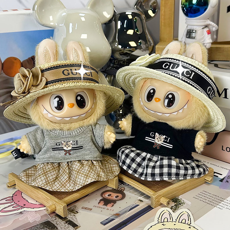 Labubu GC exclusive design black top and straw hat set