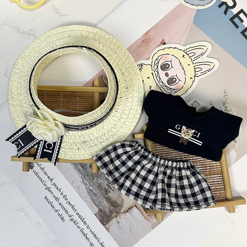 Labubu GC exclusive design black top and straw hat set