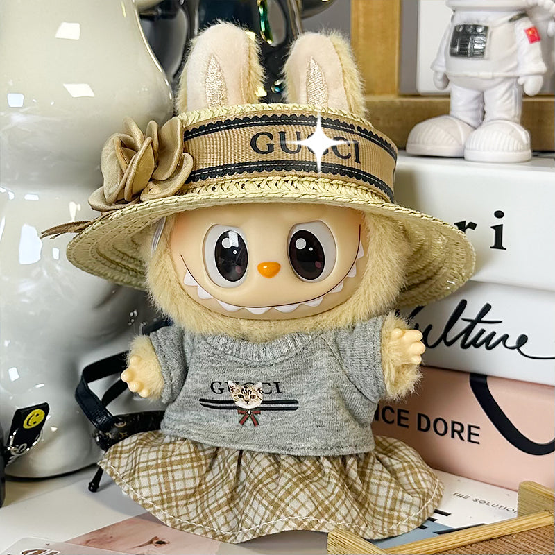 Labubu GC exclusive design grey top and straw hat set