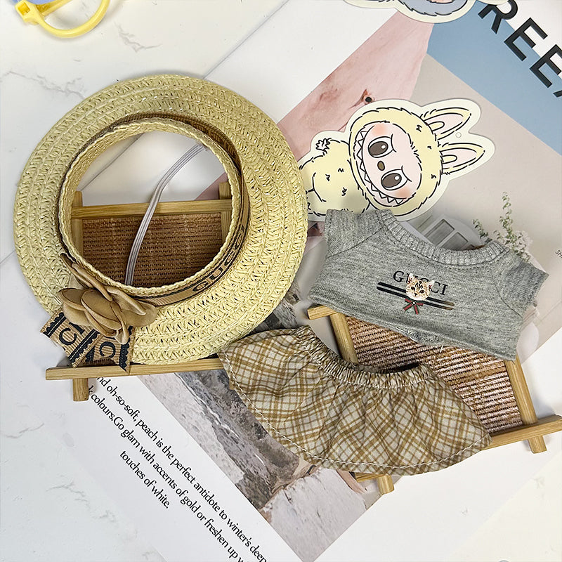 Labubu GC exclusive design grey top and straw hat set